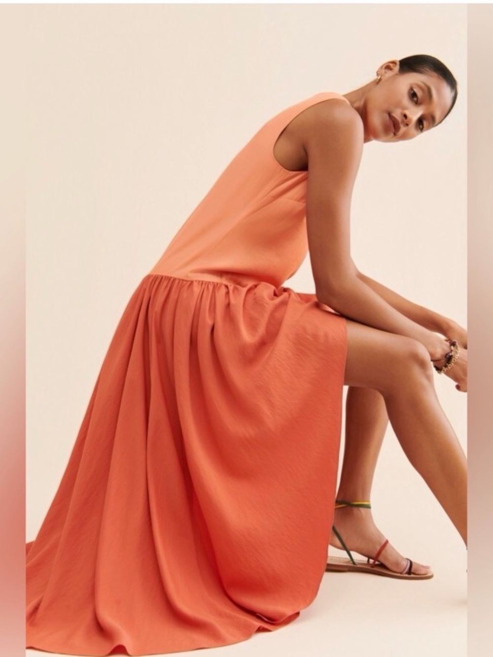 Hutch Women's Colorblock Asymmetrical Coral Drop-Waist Maxi Dress